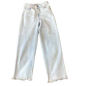 SO Highest Rise Baggy Dad Jeans Jrs 3/26W Light Blue Wash Raw Fringed Hem 281A